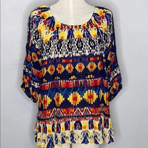 Latitude 10 Degrees Boho Popover 3/4 Sleeve Blouse